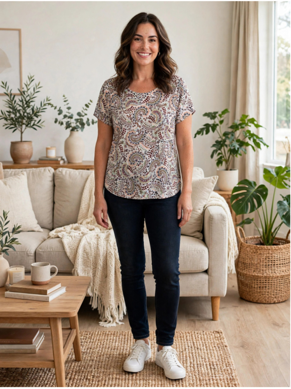 Philosophy 2X Paisley Scoop Neck Tunic Top Short Sleeve